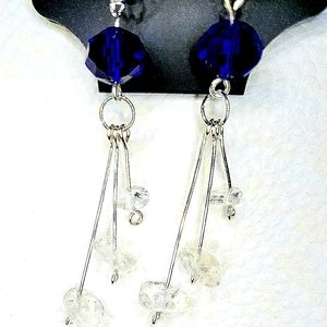 Handmade Blue Crystal Bead & Real Crystal Earrings